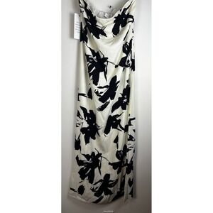 Endless Rose Strapless Maxi Dress Black Floral Print Cream Size Large NWT